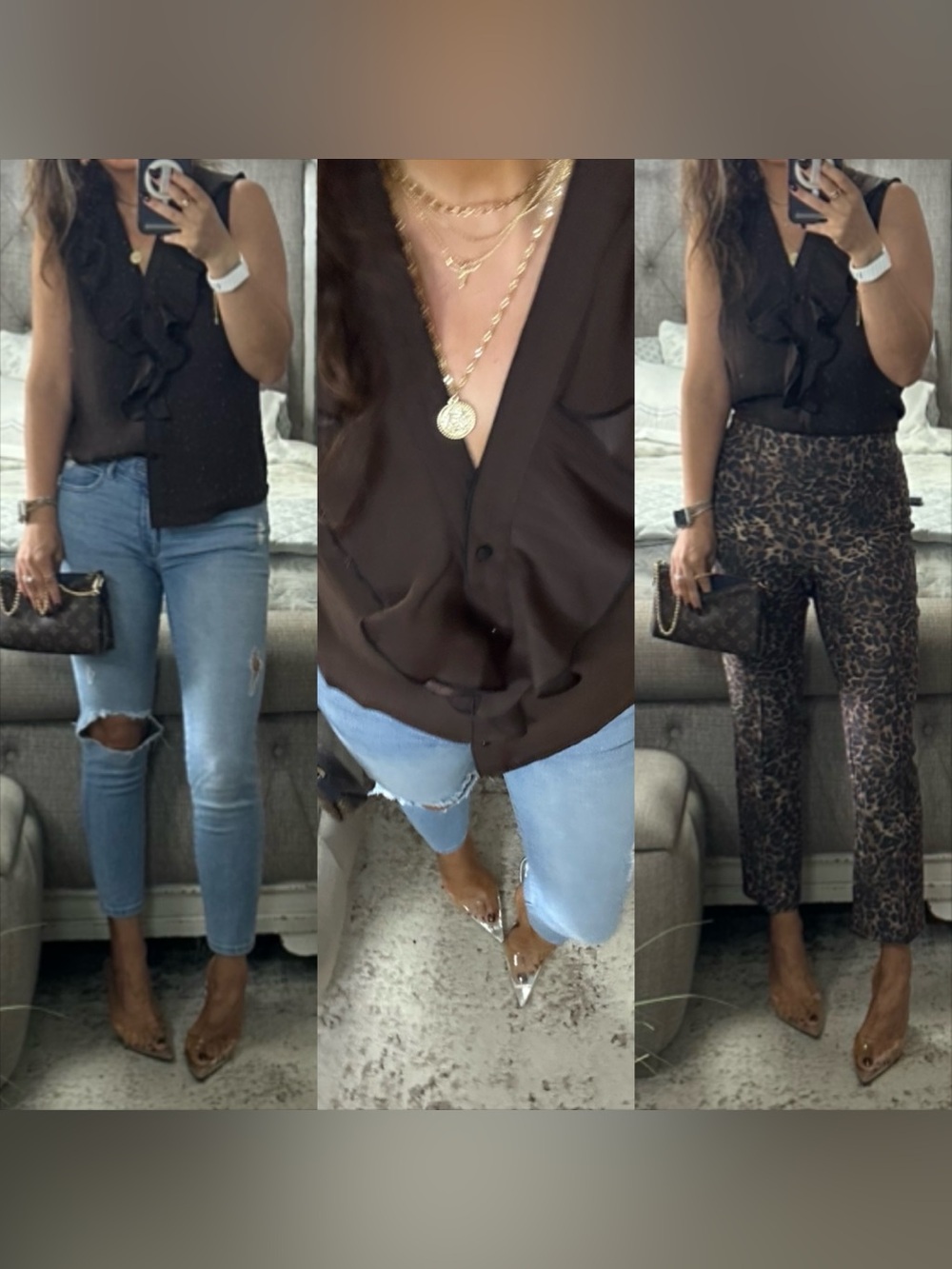 New🤎Brown Ruffle Button Front Blouse - Picture 2 of 6